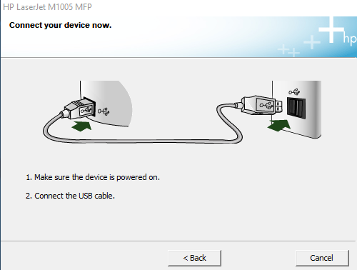HP M1005 installer — automatically detecting the connected printer