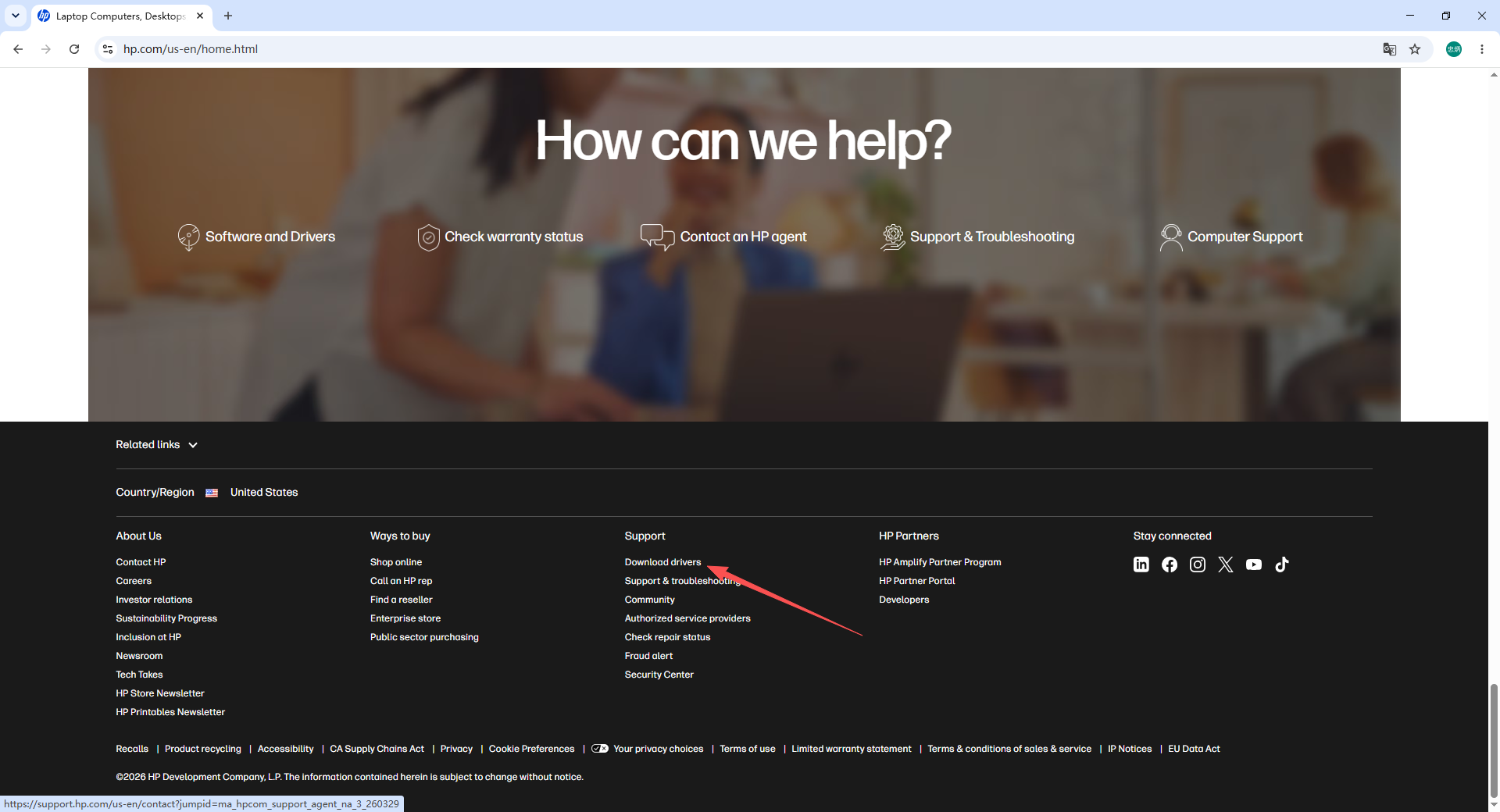 HP official support website — driver download page for HP LaserJet Pro P1102