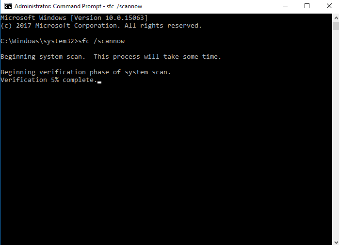 Command Prompt — running sfc /scannow to repair system files