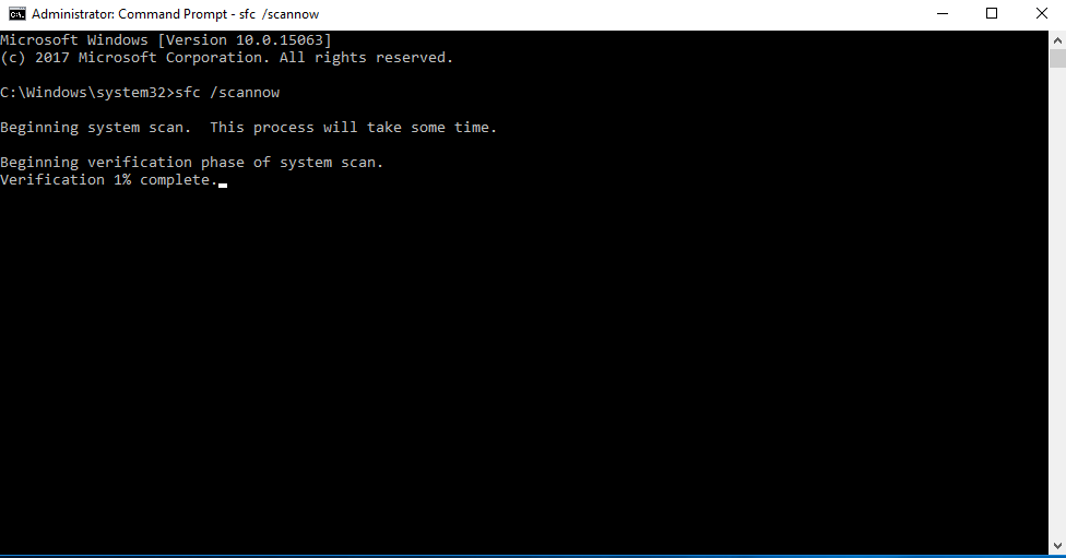 Command Prompt — running sfc /scannow to repair system files