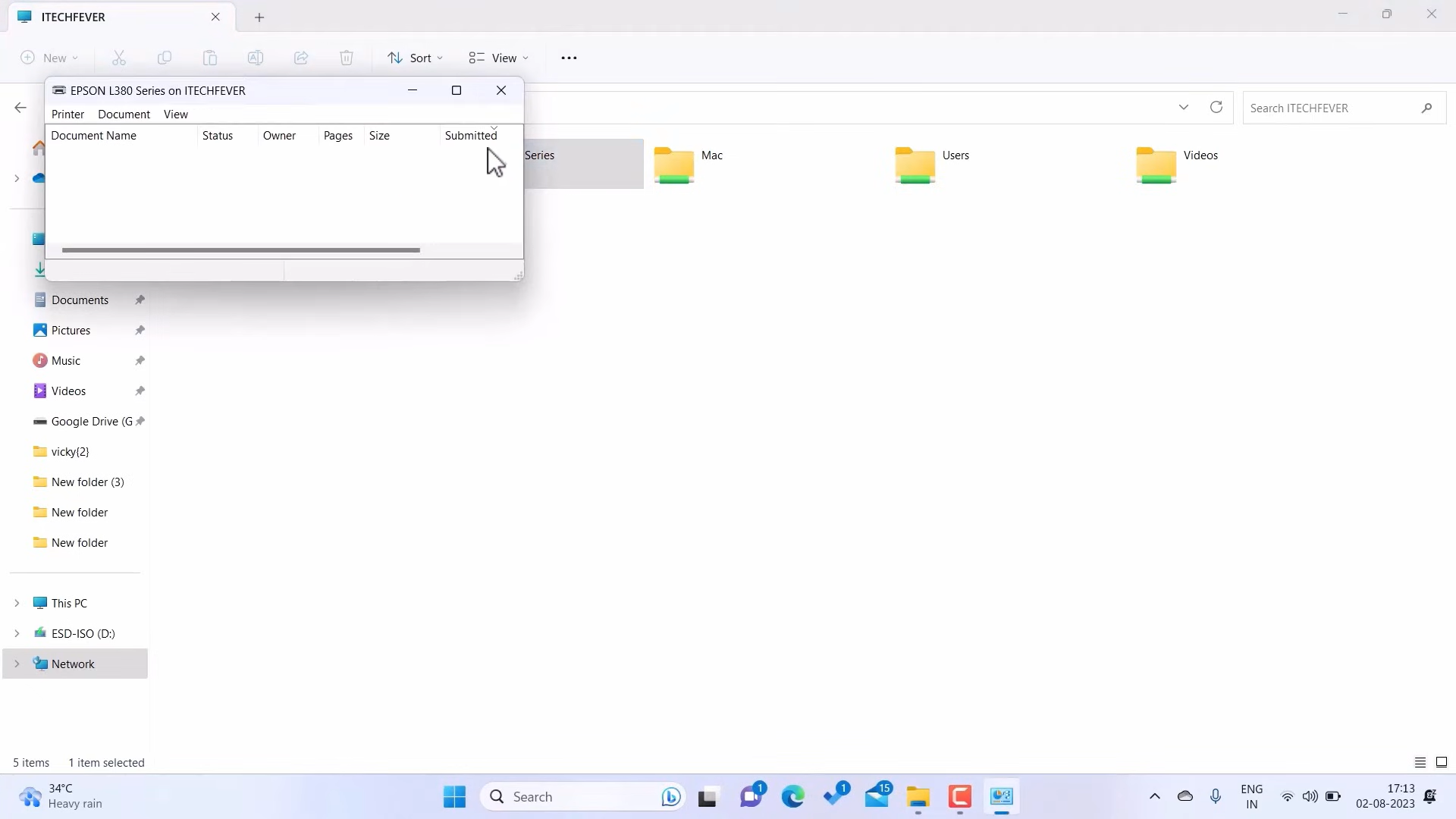 Printer queue showing successful connection after the fix