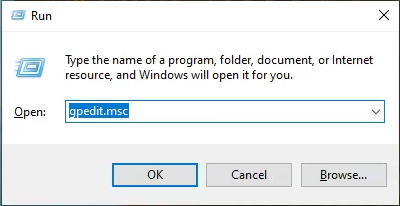 Run dialog with gpedit.msc