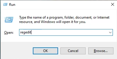 Run dialog with regedit